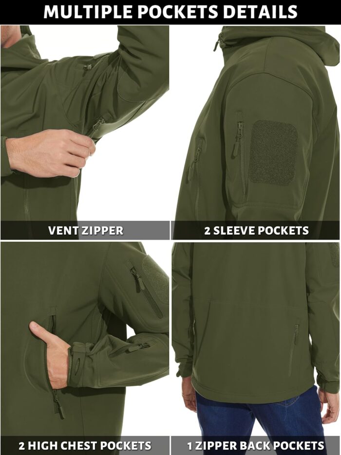 TACVASEN Men's Special Ops Military Tactical Rain Jackets Winter Warm Fleece Softshell Hooded Raincoat Snowboard - Image 4