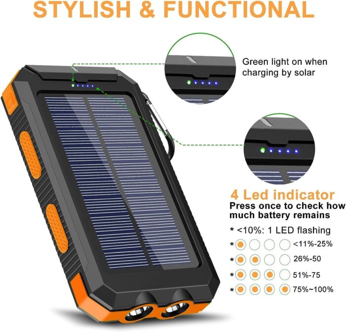 Solar Charger, 38800mAh Portable Type-C Solar Power Bank for All Cellphones, Waterproof Battery Pack, Outdoor External Backup Power Charger Three Outputs/LED Flashlights, Perfect for Camping Travel - Image 7