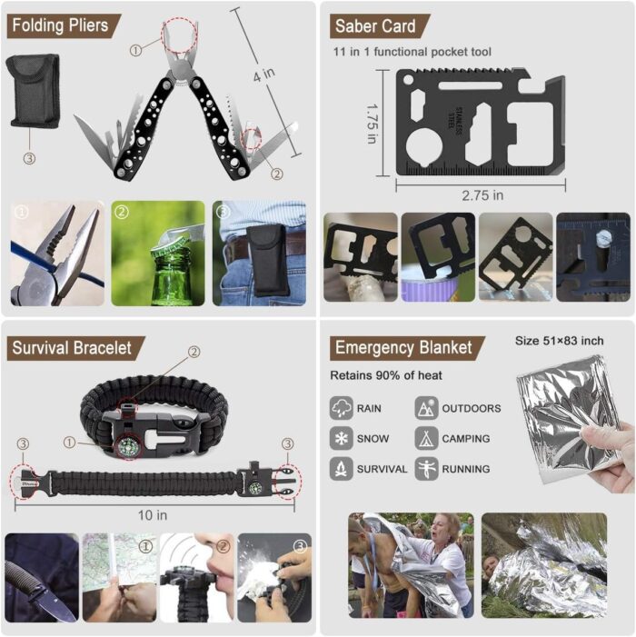 238Pcs Emergency Survival Kit and First Aid Kit, Professional Survival Gear Tool with Tactical Molle Pouch and Emergency Tent for Earthquake, Outdoor Adventure, Camping, Hiking, Hunting - Image 5