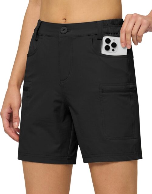 Willit Women's 7" Hiking Golf Shorts Stretch Qucik Dry with Cargo Pockets Water Resistant Outdoor Summer