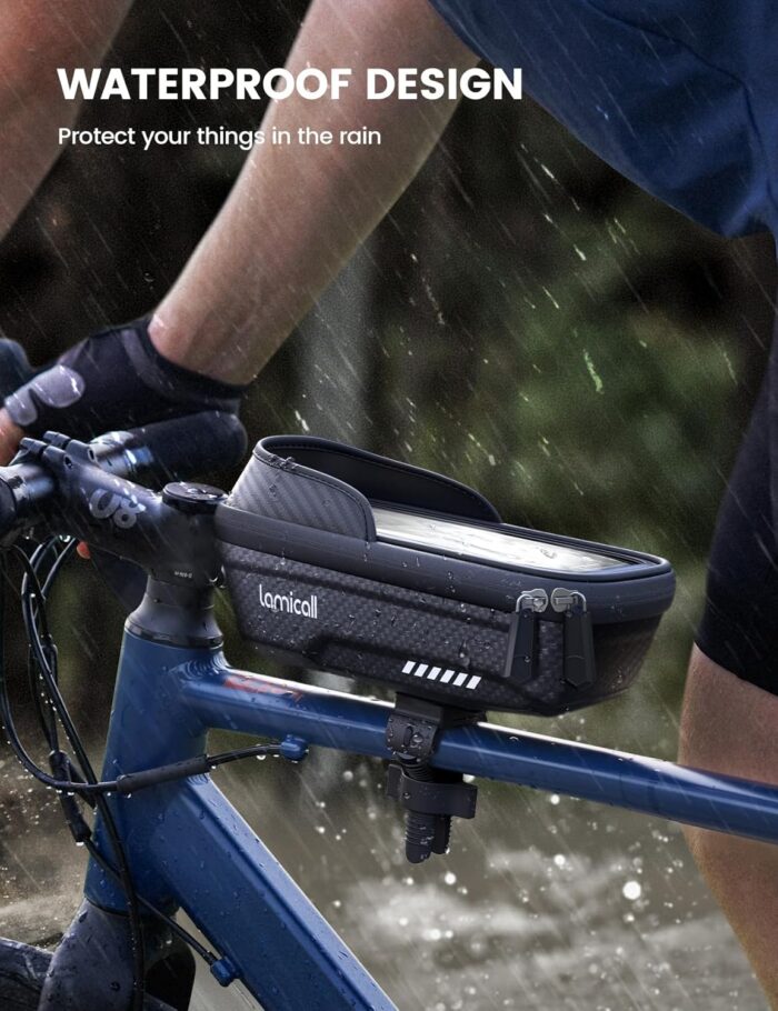 Lamicall Bike Frame Bag Waterproof - [1s Release] [2 in 1] Bike Phone Bag, Bike Phone Holder Mount, Bicycle Top Tube Bag, Cycling Pouch with Rain Cover, Bike Accessories for Phones Under 7" - Image 2