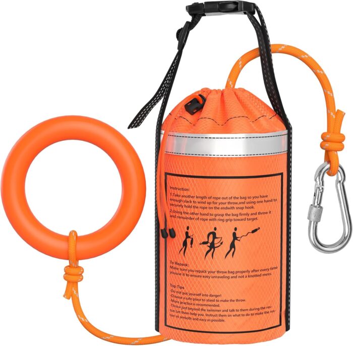 NTR Water Rescue Throw Bag with 50/70/98 Feet of Rope in 3/10 Inch Tensile Strength Rated to 1844lbs, Throwable Device for Kayaking and Rafting, Safety Equipment for Raft and Boat