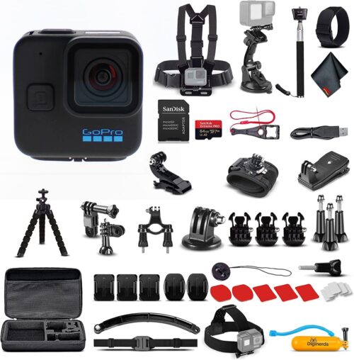 Go Pro HERO11 Hero11 Black Mini - Waterproof Action Camera with 5.3K Ultra HD Video, 24.7MP Photos, 1/1.9" Sensor, Stabilization + 50-in-1 Accessory Kit + 64GB Card + More