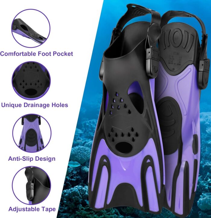 Mask Fins Snorkel Set, Snorkeling Gear for Adults, Panoramic View Diving Mask Anti-Fog, Anti-Leak, Dry Top Snorkel and Dive Flippers with Travel Bag for Snorkeling Swimming - Image 4