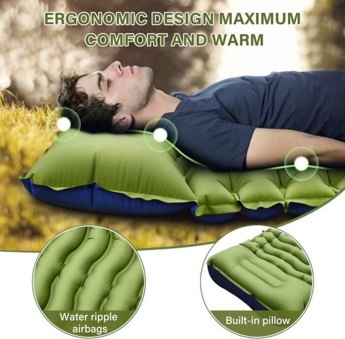 Yuzonc Camping Sleeping Pad, Ultralight Camping Mat with Pillow Built-in Foot Pump Inflatable Sleeping Pads Compact for Camping Backpacking Hiking Traveling Tent - Image 2