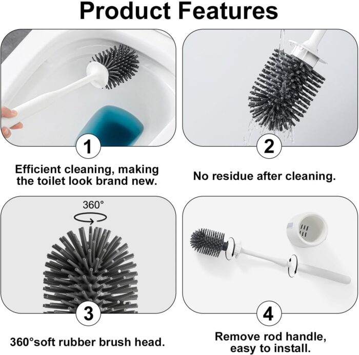 RV Toilet Bowl Brush and Holder, Ventilated Toilet Cleaner Brush with Long Handle and Flexible Bristles, Wall Mount for Motorhome Travel, Travel Trailers, Camper - Image 4