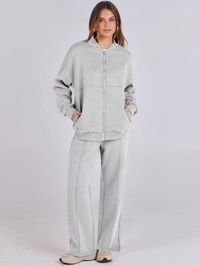 ANRABESS Women 2 Piece Outfits Lounge Set Oversized Zip Up Sweatshirt Jacket Sweatpant Matching Sweat Sets Winter Sweatsuits - Image 2
