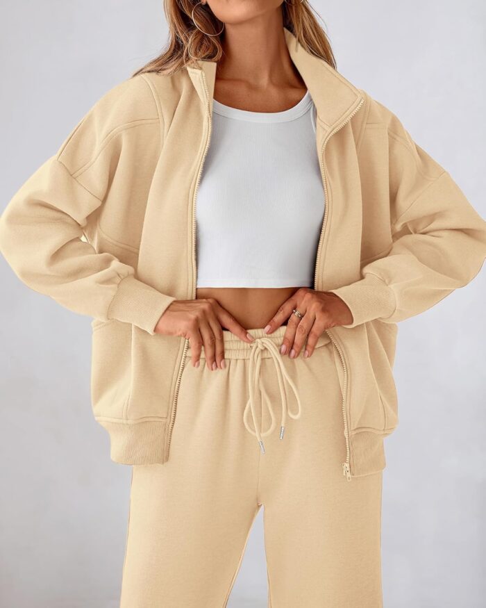 BTFBM Womens Sweatsuits 2 Piece Set 2025 Fleece Long Sleeve Zip Up Sweatshirt Sweatpants Winter Fall Outfits Jogger Sets - Image 8