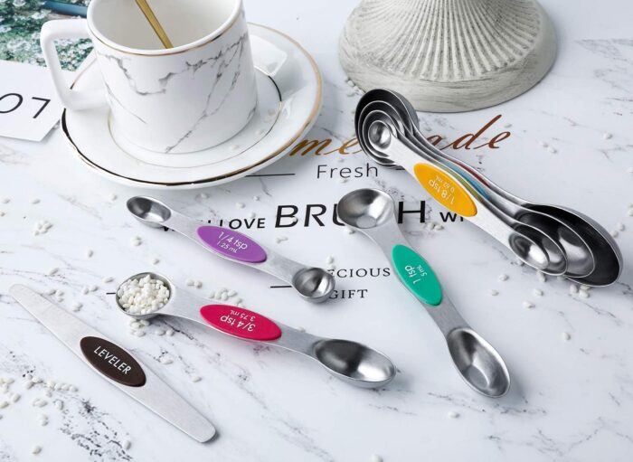 Magnetic Measuring Spoons Set of 8 Stainless Steel Dual Sided Stackable Measuring Spoons Nesting Teaspoons Tablespoons for Measuring Dry and Liquid Ingredients - Image 9