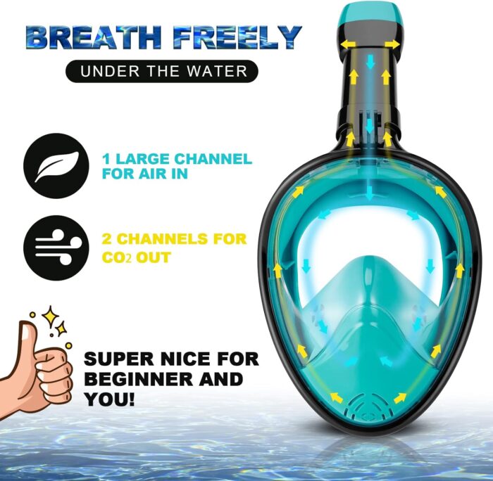 Odoland Snorkeling Packages, Full Face Snorkel Mask for Adults & Youth with Camera Mount, Adjustable Swim Fins, Anti-Fog Anti-Leak Diving Gear for Men Women Teens - Image 3