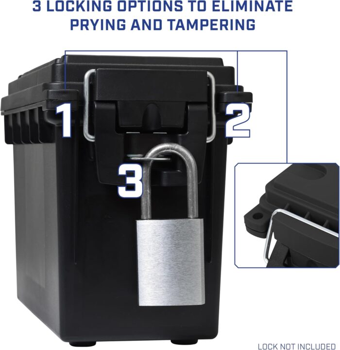 Sheffield 12629 Ammo Storage Box, Stackable .30 Cal Field Boxes, Water and Dust Resistant, Lockable Storage Box with Handle, Secures Hunting Gear, Supplies, and Bullets, Made in USA, Black, 1-Pack - Image 5