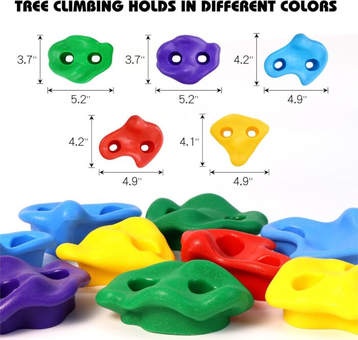 TOPNEW 20 Ninja Tree Climbing Holds for Kids Climber, Adult Climbing Rocks with 6 Ratchet Straps for Outdoor Ninja Warrior Obstacle Course Training - Image 4