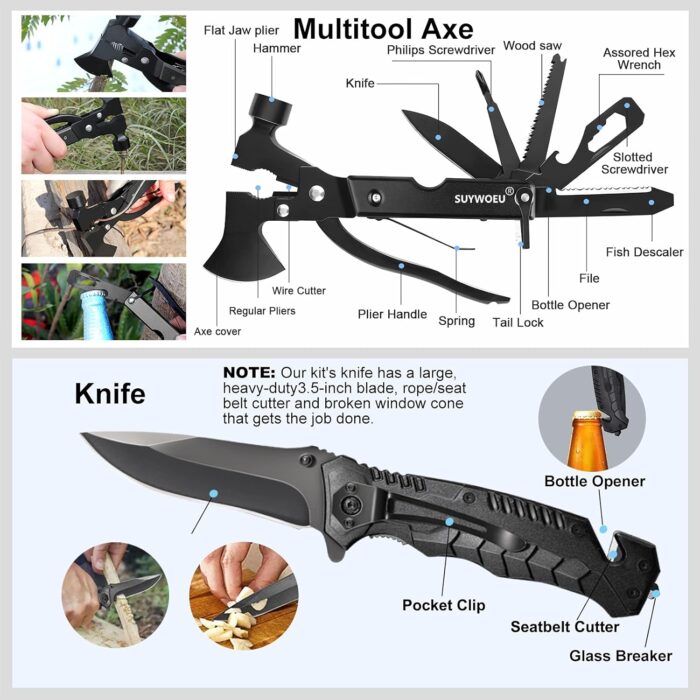 Gifts for Men Dad Husband Fathers Day, Survival Gear and Equipment kit 21 in 1, Professional Cool Gadgets Stuff Tactical Tool, Gift Ideas for Him Son Daughter Emergency Hunting Outdoors Camping Hiking - Image 3