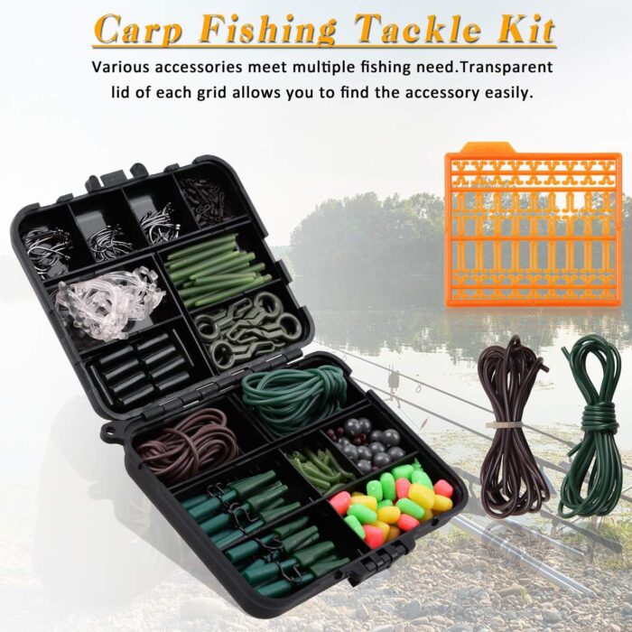 Carp Fishing Tackle Kit – 225pcs Carp Fishing Equipment Tackle Box with Boilies, Hooks, Swivels, Tube Sleeves, Clips and Beads Various Accessories - Image 5