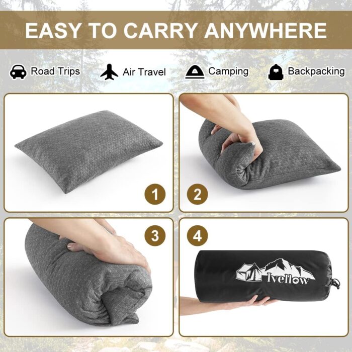 Ivellow Travel Pillow Compressible Camping Pillow for Sleeping Shredded Memory Foam Pillow Compact Firm Supportive Pillow for Adults Kids Outdoor Backpacking Hiking Essential Gear - Image 8