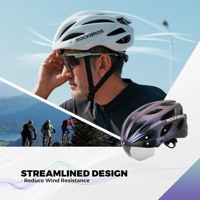 ROCKBROS Bike Helmet for Adult Men Women with Suggested Fit 58-65cm, Removable Goggles & Sun Visor, Lightweight with Adjustable Side and Chin Strap, Suitable for Myopia Glasses - Image 8