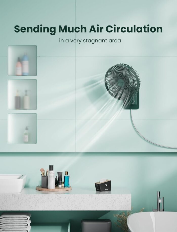 Wall Mounted Oscillating Fan with Remote and Timer,8.5 Inch Small RV Fan with 4 Speeds, 90° Oscillation, 120° Adjustable Tilt, 5.92 feet Wire, Quiet Corner Fans for Bedroom, Indoor Bathroom - Image 8