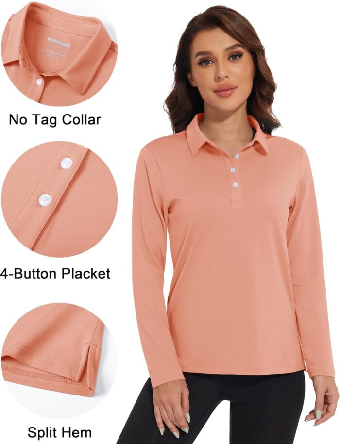 MAGCOMSEN Women's Polo Shirts Long Sleeve Golf T Shirt Quick Dry UPF 50+ Sun Protection Lightweight Athletic Tennis Shirts - Image 5
