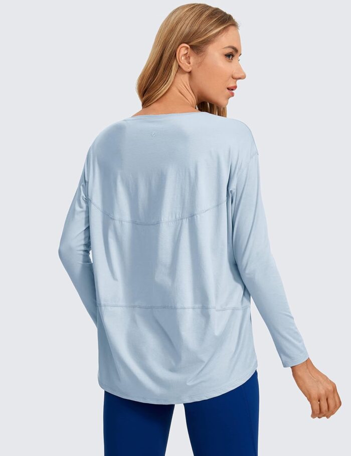 CRZ YOGA Pima Cotton Long Sleeve Workout Shirts for Women Loose Fit Athletic Yoga T-Shirts Casual Boat Neck Fall Tops - Image 2