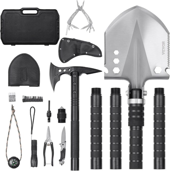VEVOR Survival Shovel Survival Axe, 28-in-1 Camping Folding Shovels with Hatchet, Stainless Steel Tactical Shovel Hatchet Combo, Multifunctional Emergency Survival Gear Equipment for Camping Hiking - Image 9