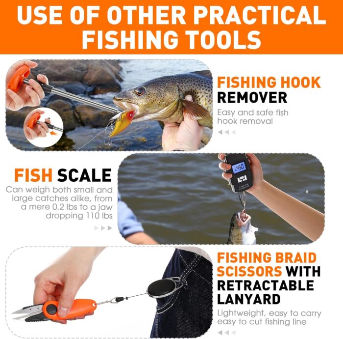10 Pcs Fishing Tool Kit, Fishing Pliers with Lanyard and Protective Sheaths, Landing Net, Fillet Knife, Fish Scale, Gripper, Hook Remover, Braid Scissors, Gloves for Fishmen Gifts - Image 6
