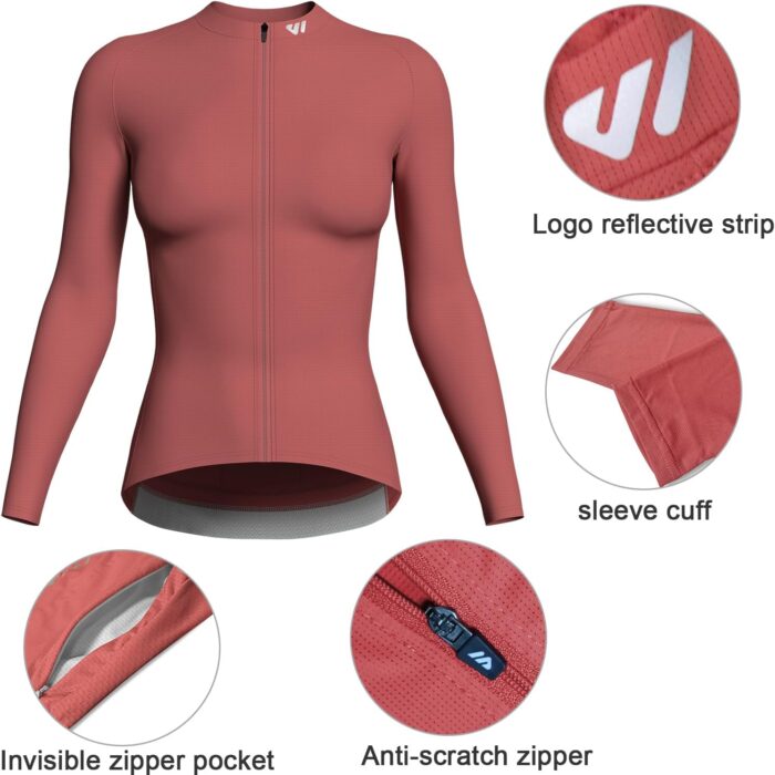 Wulibike Cycling Jersey Women Long Sleeve,Bike Shirts for Women Biking Tops Breathable Cycle Jerseys with 4 Pockets - Image 3
