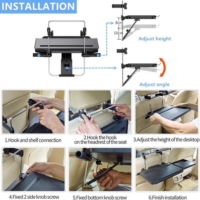 2 in 1 Car Steering Wheel Tray/Back Seat Headrest Tray for Eating Food Drink and Writing Laptop Work, Black Car Desk - Image 5