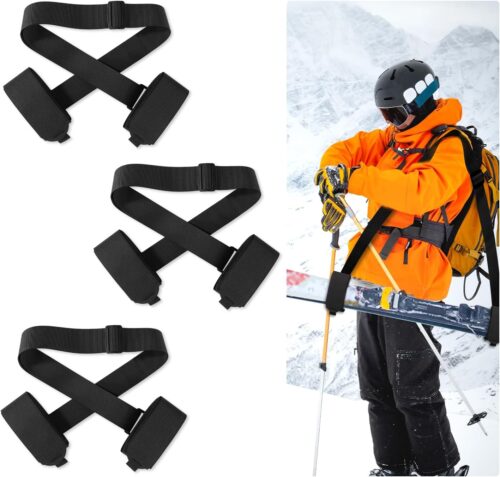 3pcs Ski Shoulder Straps, Adjustable Ski Carrier Straps Ski Pole Straps Ski Bag Fastener Straps Snowboard Leash/Band/Sling with Protective Pads Skate Ski Boot Straps for Winter Sports Accessories