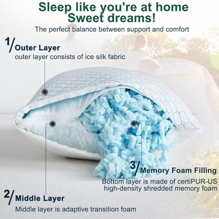 Gehannah Travel Pillow - Large 2 Pack Compressible Camping Pillow for Sleeping - Shredded Memory Foam with 2 Storage Bags - Supportive for Adults, Kids, Outdoor, Backpacking, Hiking Gear - Image 3