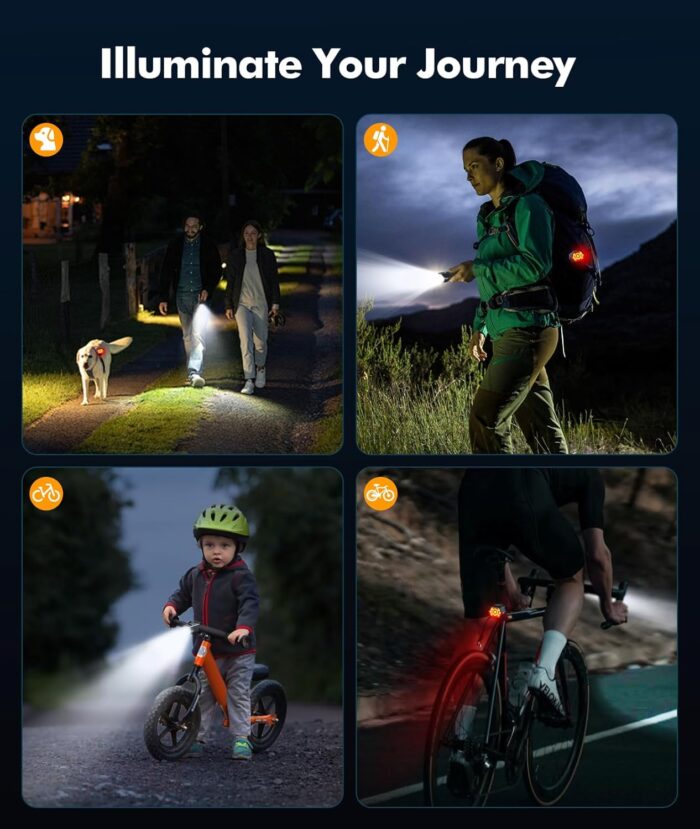 3+6 Modes Bike Lights for Night Riding with Side Light, Rechargeable & IP65 Waterproof Bicycle Light, Bike Headlight and Tail Light Set for Road Mountain Cycling - Image 7