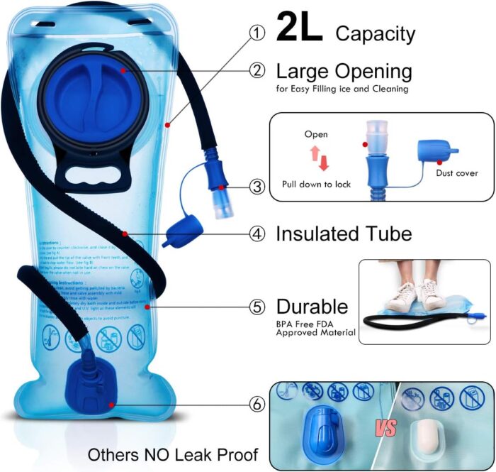 Hydration Pack, Insulated Hydration Backpack with 2L BPA Free Water Bladder and Storage, Hiking Backpack for Men, Women, Kids for Running, Cycling, Camping - Keep Liquid Cool up to 5 Hours - Image 5