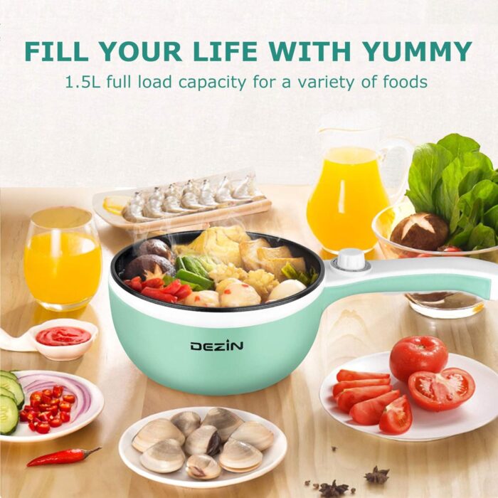 Dezin Hot Pot Electric Upgraded, Non-Stick Sauté Pan, Rapid Noodles Electric Pot, 1.5L Mini Portable Hot Pot for Steak, Egg, Fried Rice, Ramen, Oatmeal, Soup with Power Adjustment - Image 9
