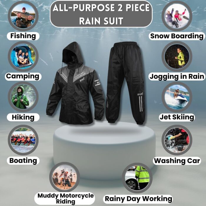 BYKR Waterproof Outdoors Motorcycle Rain Suits for Men & Women Cycling 2-Piece Breathable & Windproof Wet Weather Protection - Image 2