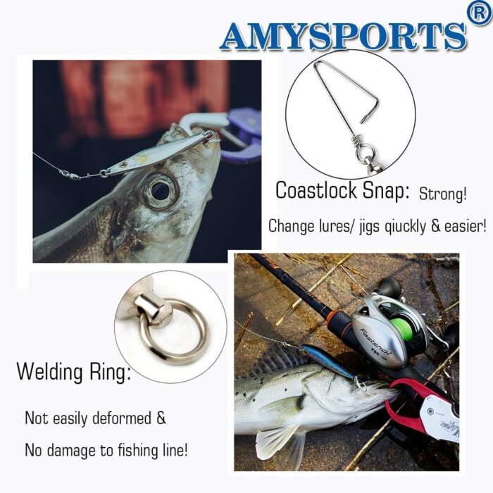AMYSPORTS High Strength Fishing Snap Swivels Ball Bearing Swivels Stainless Fishing Swivels Saltwater Corrosion Resistance Barrel Swivel for Freshwater Fishing - Image 4
