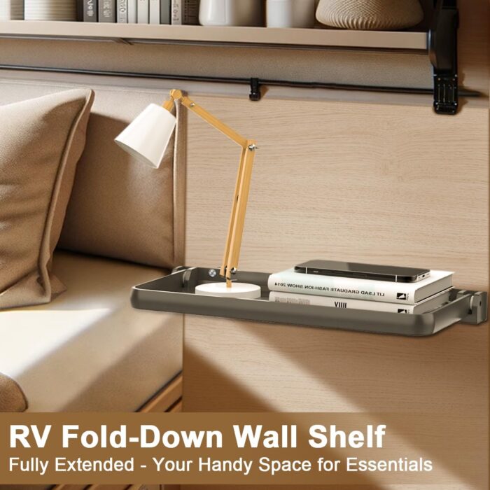 Safoner RV Aluminum Fold-Down Wall Shelf - The Essential Camper Accessory for Interior Organization | Space-Efficient Versatile Floating Storage- 1 Pack - Image 3
