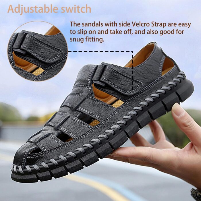 MAIZUN Men's Sandals Closed Toe Outdoor Leather Sandals Hiking Waterproof Athletic Fisherman Sandals Summer Adjustable Beach Water Sandals - Image 5