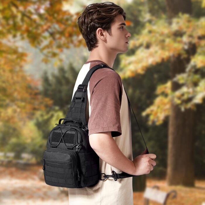 VEVOR Tactical Sling Bag, 10L Military Tactical Shoulder Bag with Molle Design and Waterproof Tactical Backpack, Tactical Shoulder Bag for Men, Caping, Hiking, Hunting and Every Day Carry, Black - Image 8