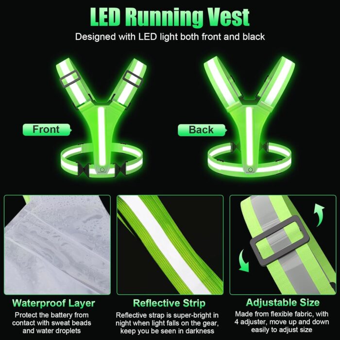 LED Reflective Vest Running Gear, 5 Colors Lights Up Running Vest Rechargeable for Night Walking Running Cycling Jogging, Adjustable Size for Men Women Kids - Image 6