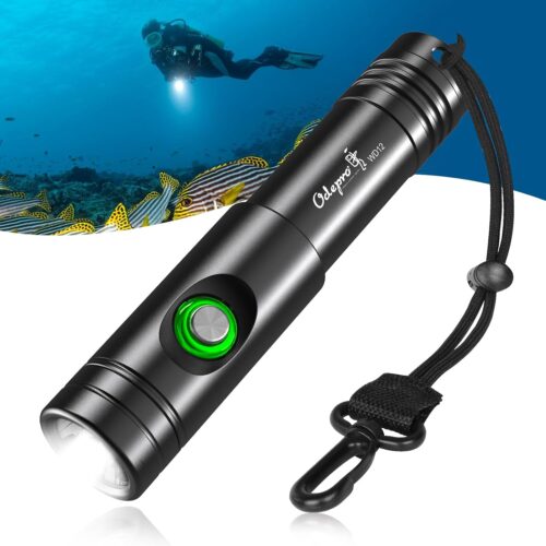 WD12 Dive Light - 980 Lumens Compact Scuba Diving Backup Light with 3 Modes, IP68 Waterproof Submersible Torch, Underwater Snorkeling Flashlight with Push Button (Black)