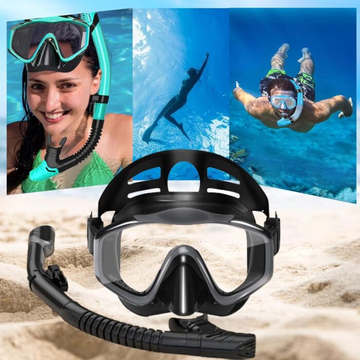 Snorkel Mask Adult,Dry Snorkel Set,Snorkeling Gear for Adults,Panoramic Wide View Swim Mask,Snorkel for Lap Swimming Snorkeling Diving Swimming Travel - Image 6