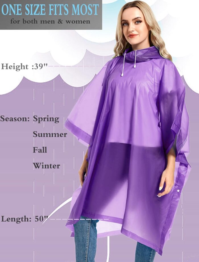 2 Pack Rain Ponchos for Adults Reusable - Raincoats Survival Emergency Heavy Duty Rain Coat with Drawstring Hood - Image 4
