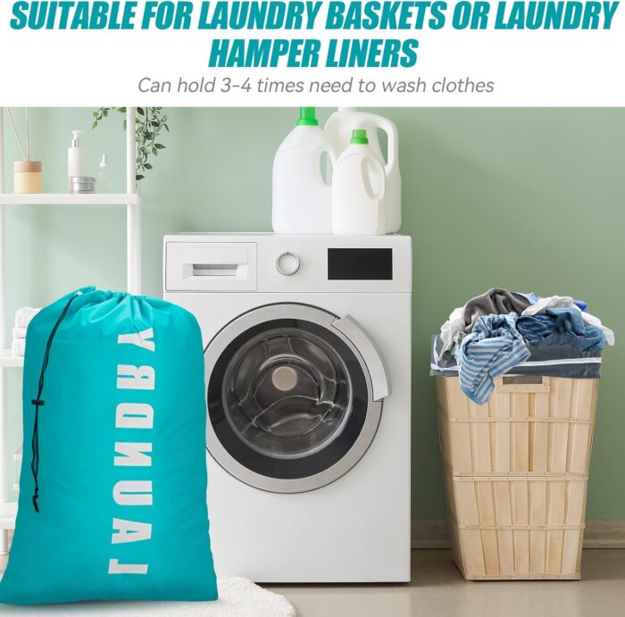Laundry Bag,2 Pack Travel Laundry Bags for Dirty Clothes,Large Laundry Bags for Camping & Traveling,Dirty Clothes Travel Bag,24" x 36" (Cyan + Gray) - Image 5