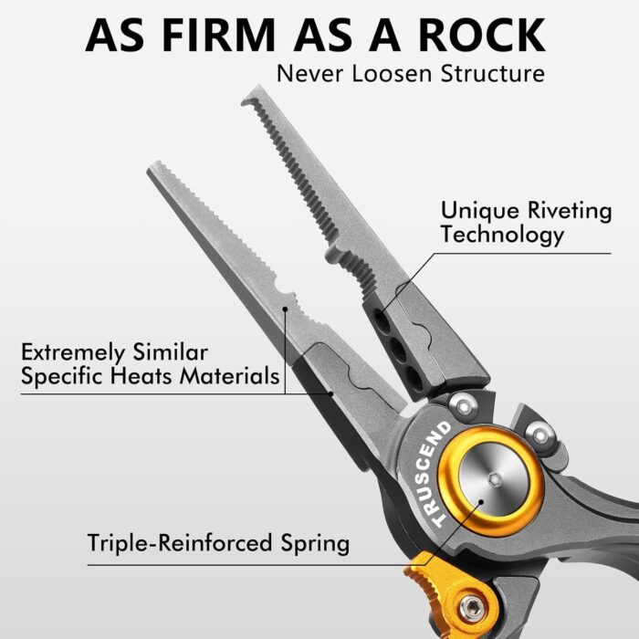 TRUSCEND Lockable Handy Fishing Pliers with Innovative Ergonomical Handle, Corrosion Saltwater Resistant Teflon Coated Fishing Tool, Multi-Function Fishing Gear with Mo-V Cutter, Fishing Gifts for Men - Image 5