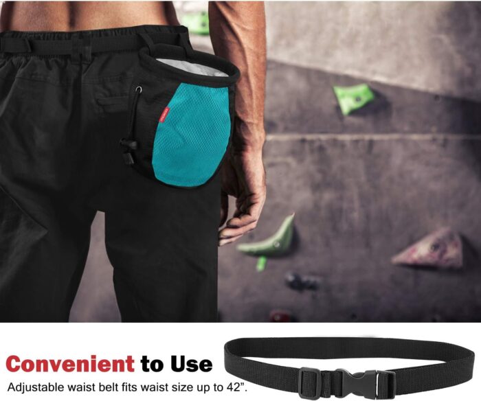 MoKo Rock Climbing Chalk Bag, Bouldering Chalk Pot Bucket with Adjustable Belt & Carabiner Drawstring Climbing Gear - Image 4