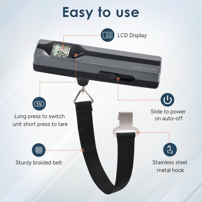 travel inspira Luggage Scale Battery-Free, Travel Essentials, Portable Handheld Suitcase Weight Scale for for Travel Accessories, 110lbs/50kg - Image 4