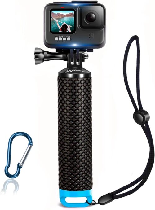 Floating Hand Grip Waterproof Monopod for GoPro Hero 13 12 11 10 9 8 7 6 5 4 3+ 2 1 Session Black Silver Handler & Handle Mount Accessories Kit for Water Sport and Action Cameras (Blue)