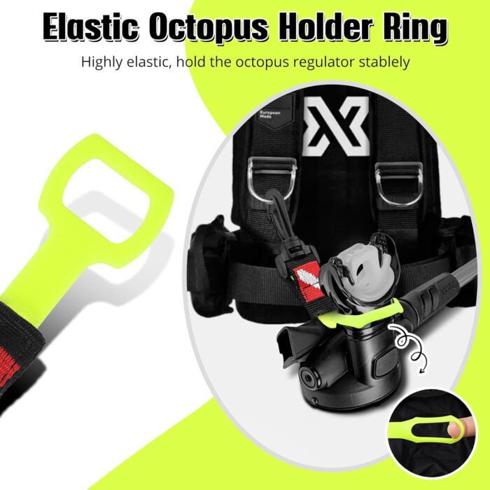 2 Pack Scuba Diving Regulator Octopus Holder, Octopus Mouthpiece Retainer with Spring Clip, Dive Flag Webbing and Silicone Ring, 2nd Stage Regulator Keeper for Divers and Snorkelers - Image 5