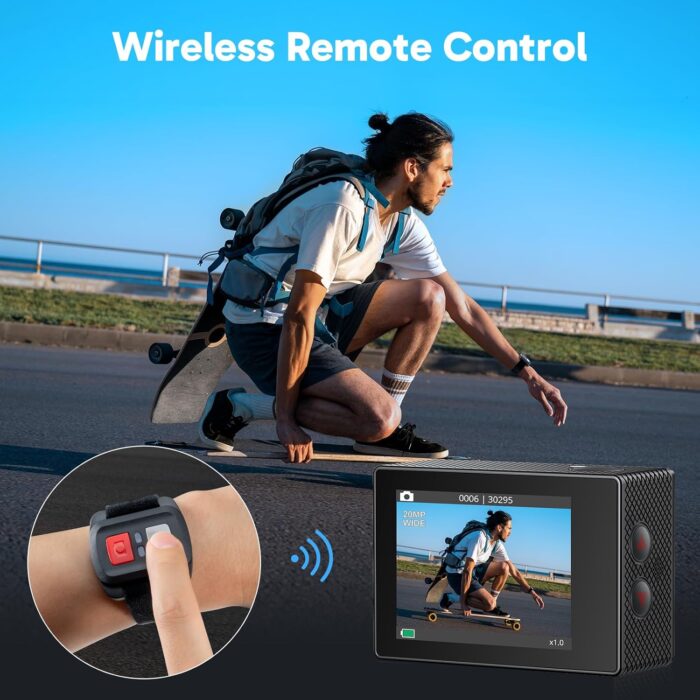 AKASO EK7000 4K30FPS 20MP WiFi Action Camera with EIS Ultra HD 131FT Waterproof Underwater Camera Remote Control 4X Zoom Support External Microphone Black - Image 5