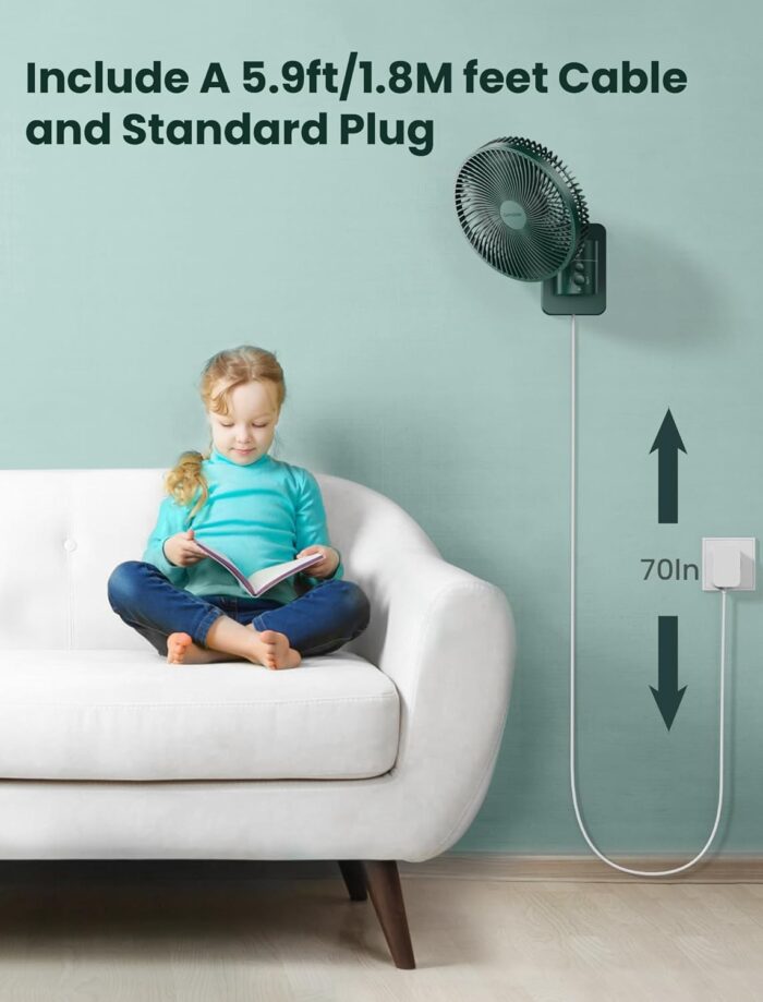 Wall Mounted Oscillating Fan with Remote and Timer,8.5 Inch Small RV Fan with 4 Speeds, 90° Oscillation, 120° Adjustable Tilt, 5.92 feet Wire, Quiet Corner Fans for Bedroom, Indoor Bathroom - Image 6