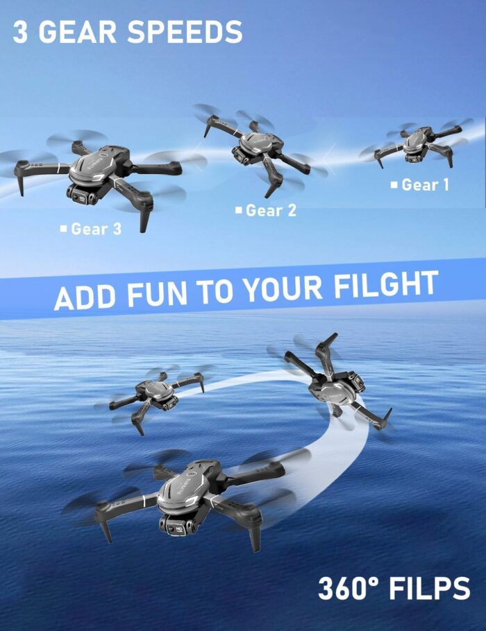 Cool Mini Drone with Camera for Kids Adults Beginners, 1080P FPV Camera Remote Control Drone for Kids with 3 Batteries, One-Click Take Off/Landing, Altitude Hold, Headless Mode, 360° Flips, 3-Gear Speeds , Emergency Stop, Toys Gifts for Kids - Image 4
